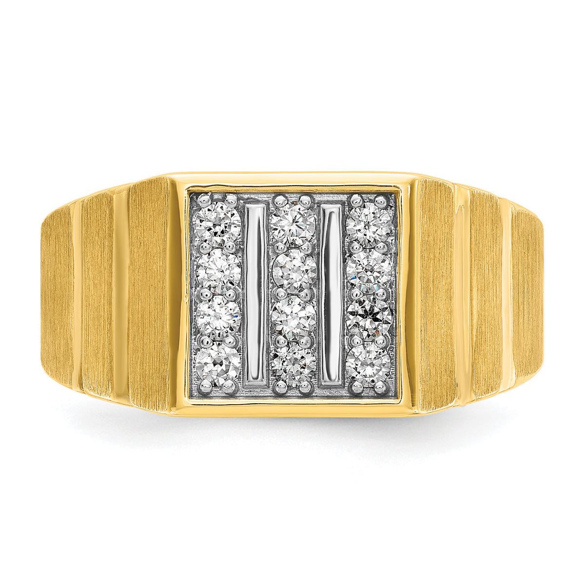 14k w/ White Rh 1/3 ct Lab Grown Dia VS/SI+ G+ 3 Row Men's Cluster Ring-B59353