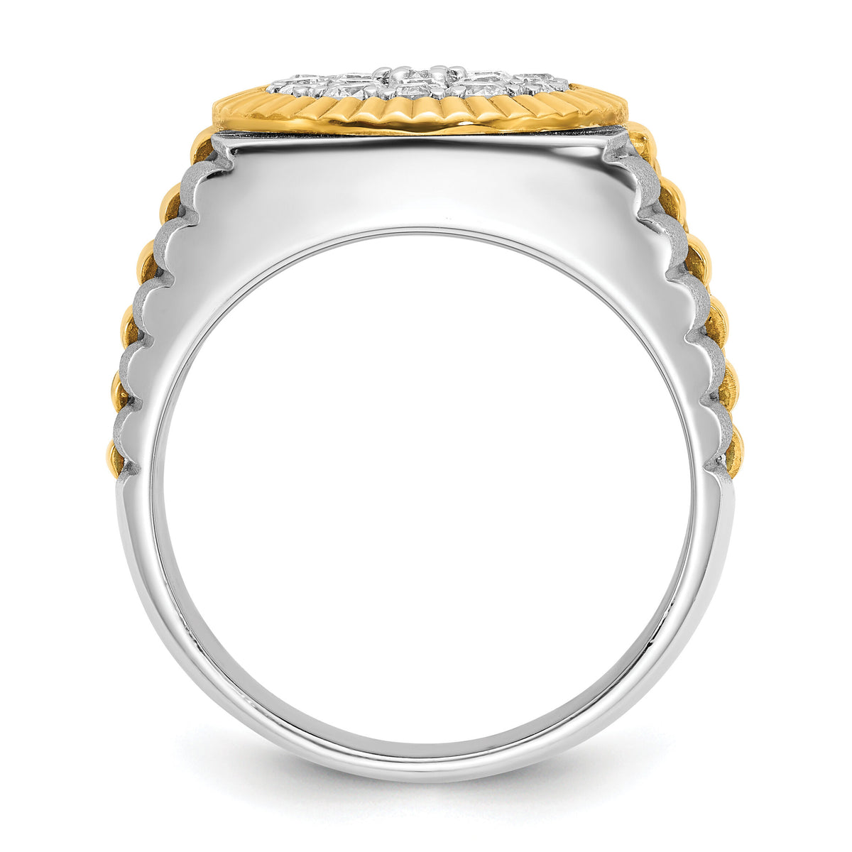10ktt IBGoodman Men's Polished Satin & Ribbed Round Cluster Ring Mtg-B59376