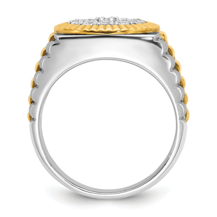 10ktt IBGoodman Men's Polished Satin & Ribbed Round Cluster Ring Mtg-B59376