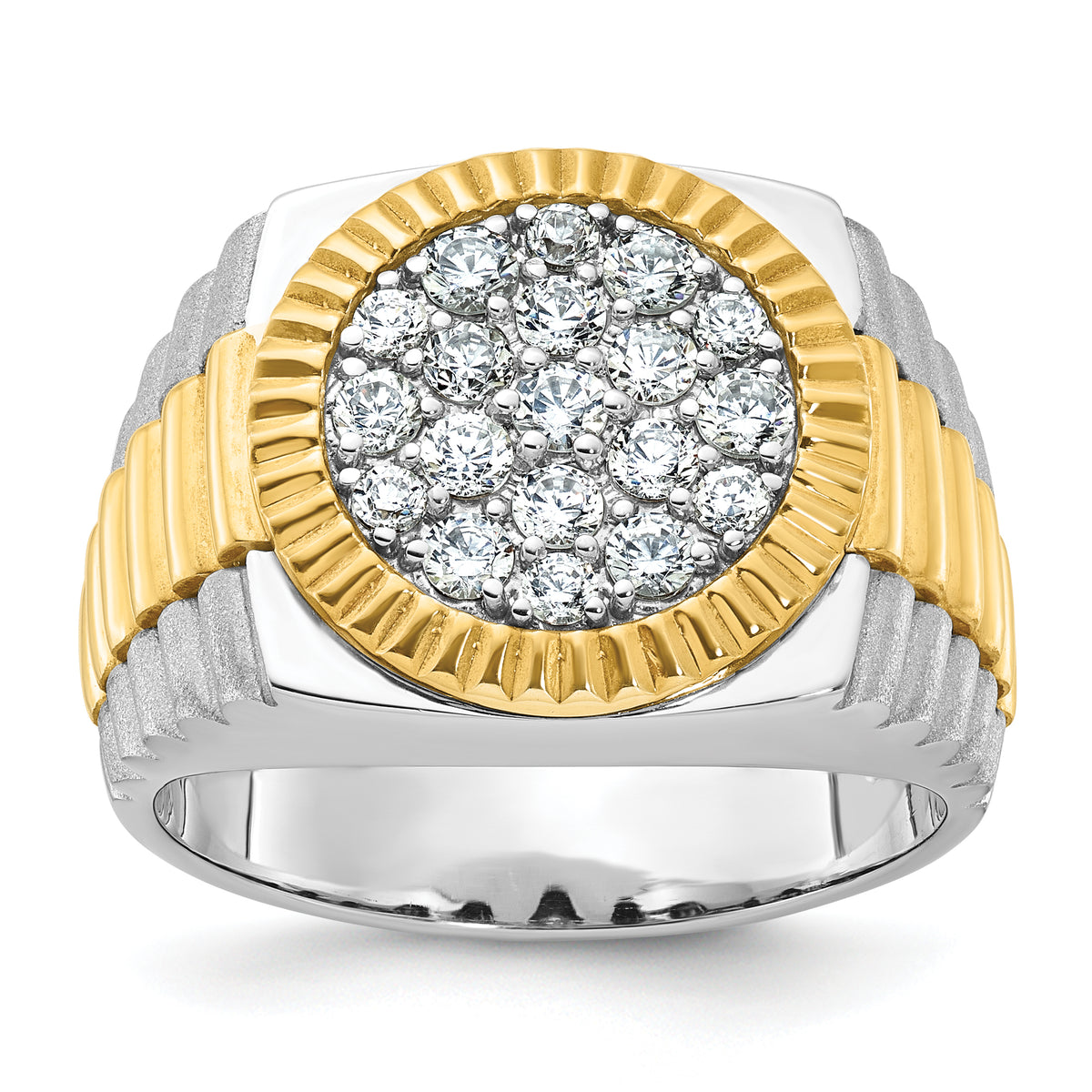 10ktt IBGoodman Men's Polished Satin & Ribbed Round Cluster Ring Mtg-B59376-0WY