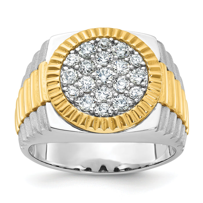 10ktt IBGoodman Men's Polished Satin & Ribbed Round Cluster Ring Mtg-B59376