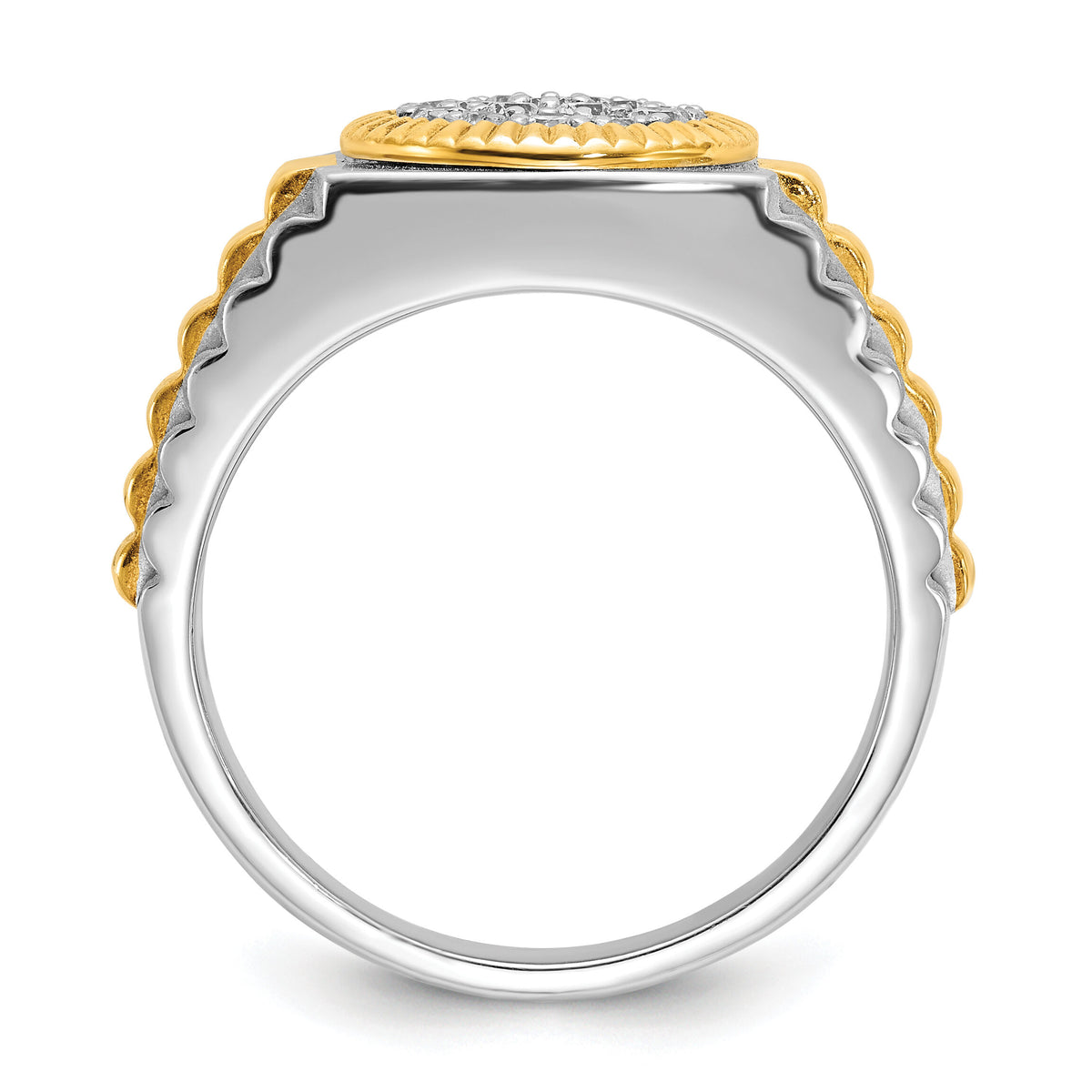 10ktt IBGoodman Men's Polished Satin & Ribbed Round Cluster Ring Mtg-B59382