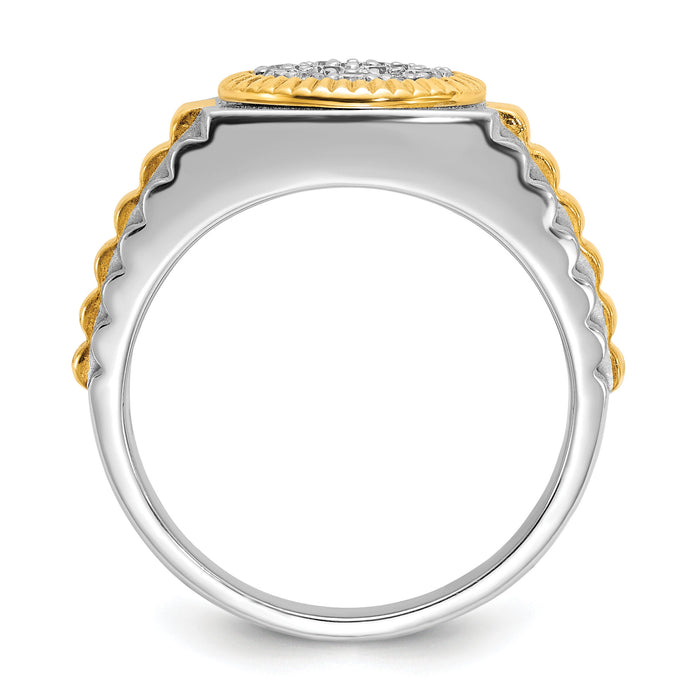 10ktt IBGoodman Men's Polished Satin & Ribbed Round Cluster Ring Mtg-B59382