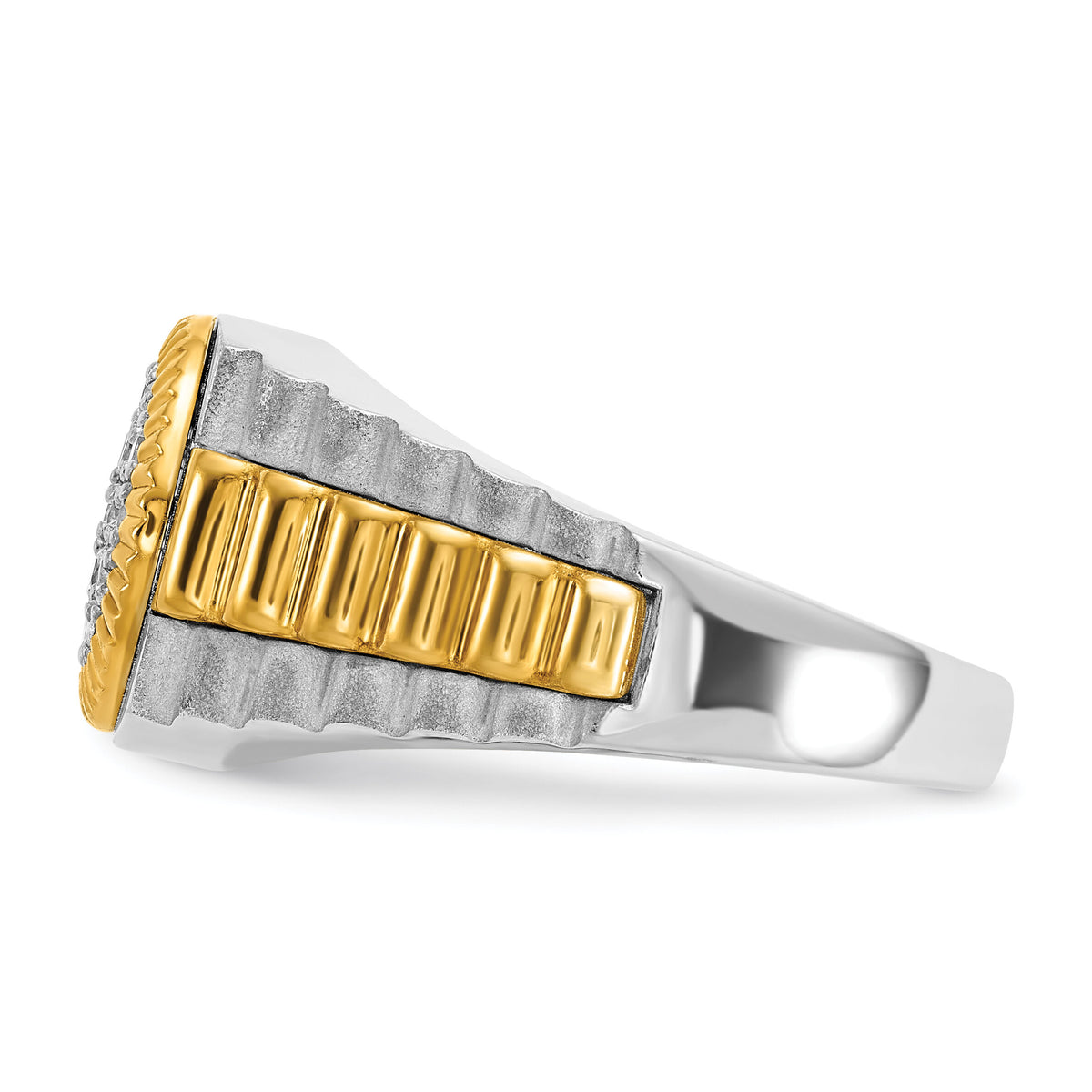10ktt IBGoodman Men's Polished Satin & Ribbed Round Cluster Ring Mtg-B59382