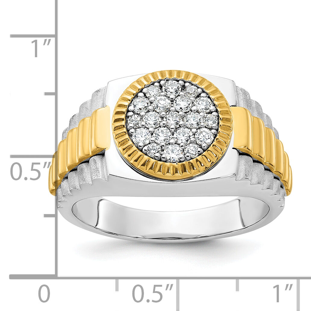 10ktt IBGoodman Men's Polished Satin & Ribbed Round Cluster Ring Mtg-B59382