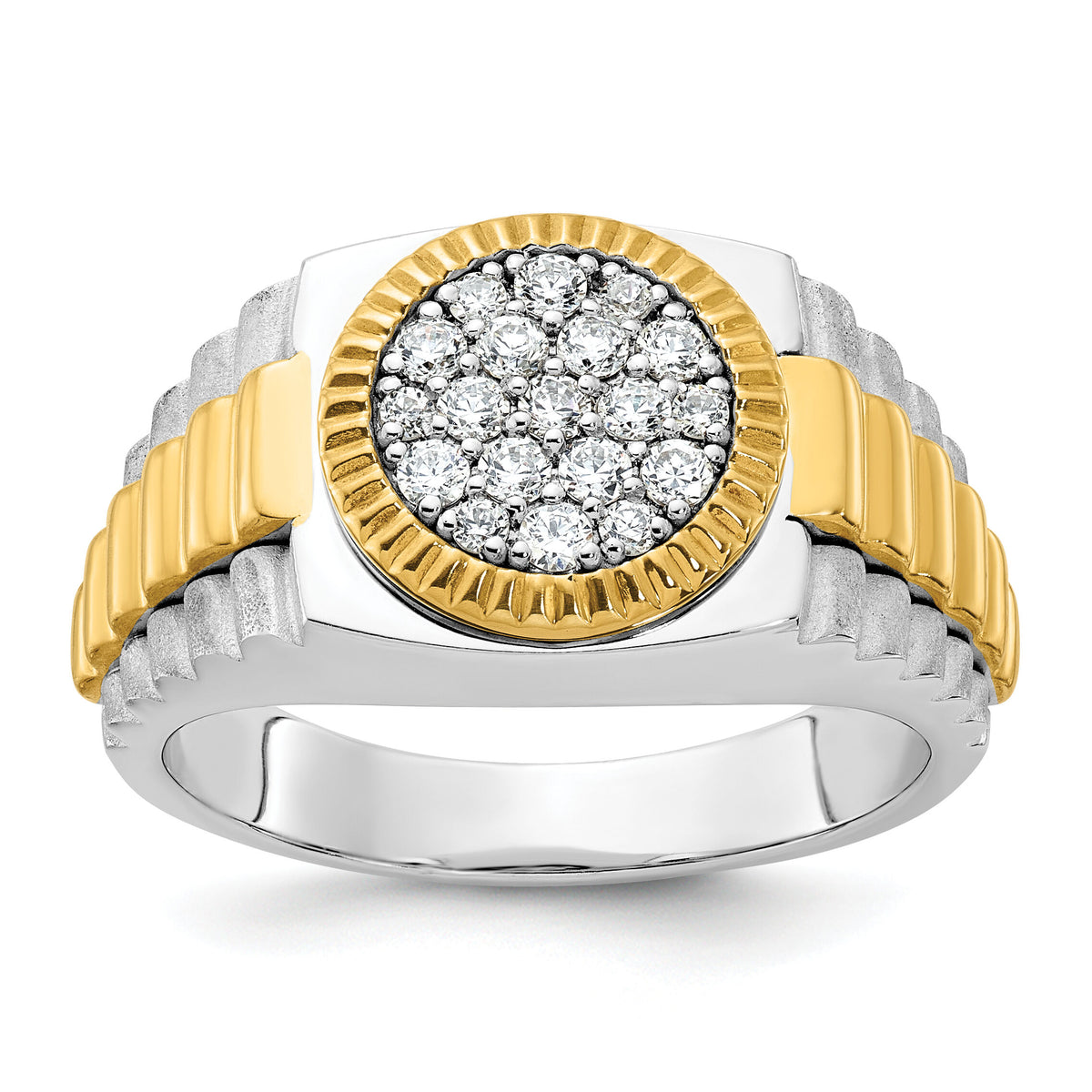 10ktt IBGoodman Men's Polished Satin & Ribbed Round Cluster Ring Mtg-B59382