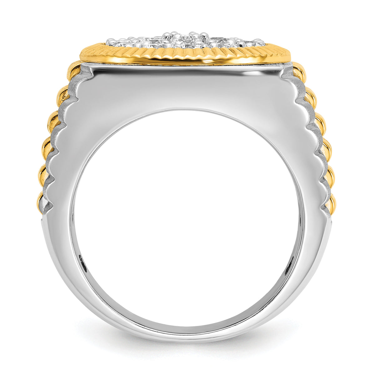 14k Two-Tone 2 ct Lab Grown Dia VS/SI+ G+ Comp Ribbed Men's Cluster Ring-B59383
