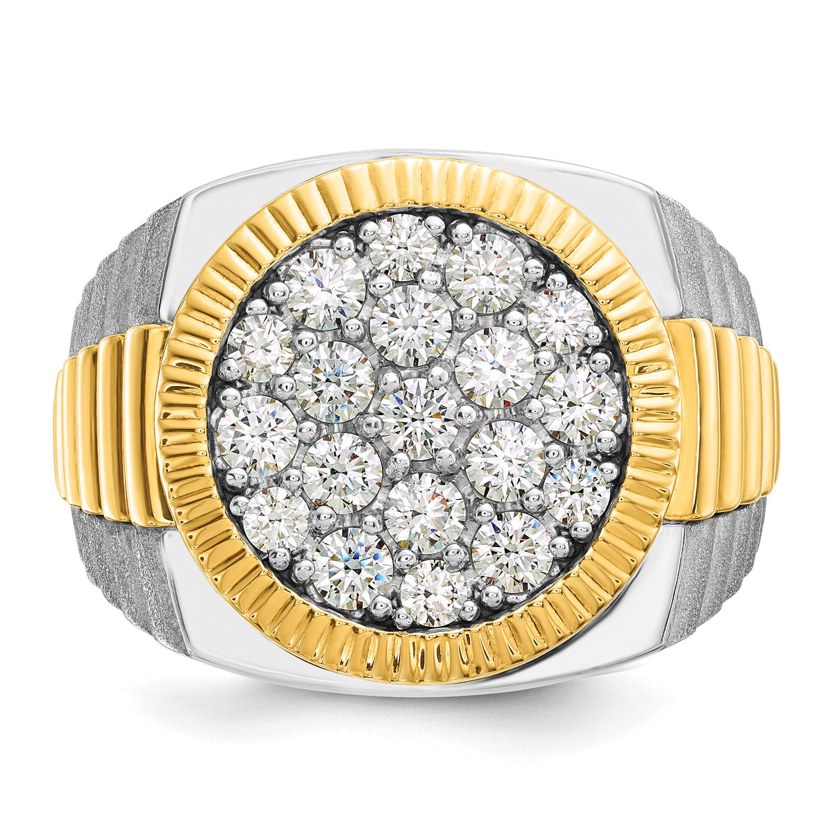 14k Two-Tone 2 ct Lab Grown Dia VS/SI+ G+ Comp Ribbed Men's Cluster Ring-B59383