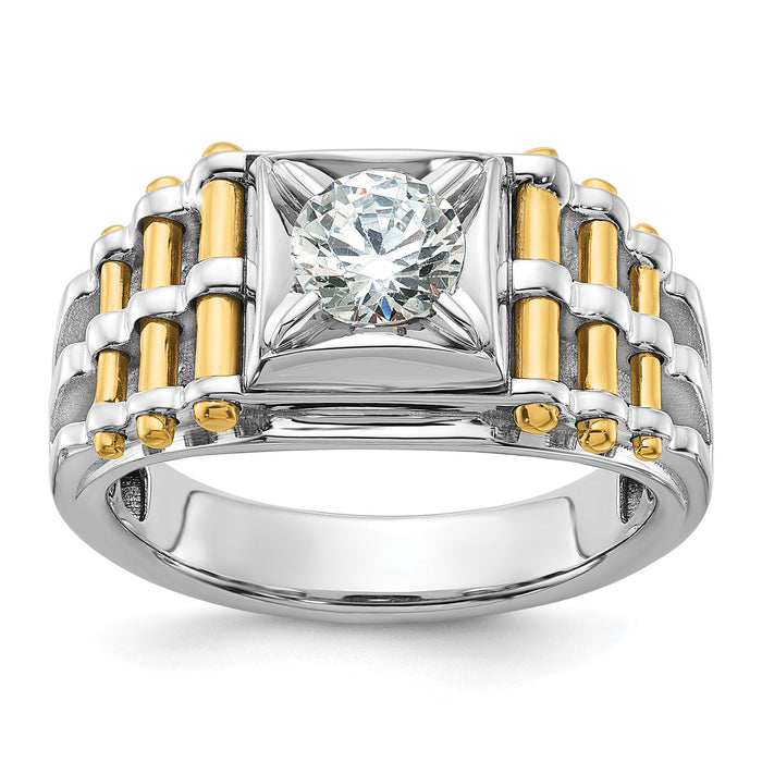 14k Two-tone 1 ct Lab Grown Dia VS/SI+ G+ Complete Men's Ring-B59392