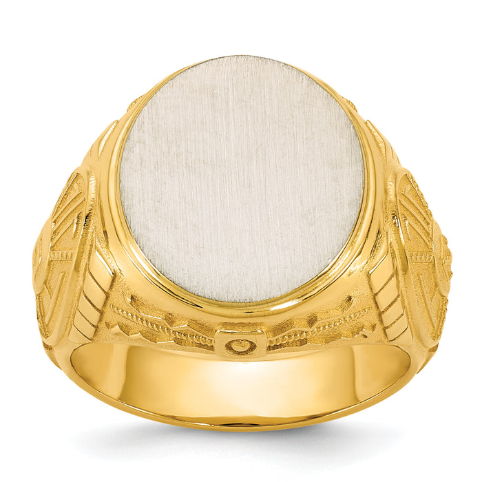 14k Two-Tone Engravable Round Signet ring-B59400