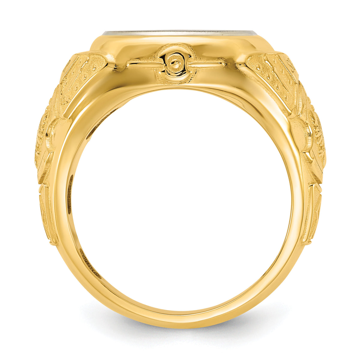 14k Two-Tone Engravable Square with Rounded Corners Signet ring-B59402