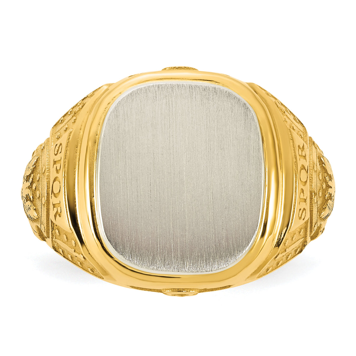 14k Two-Tone Engravable Square with Rounded Corners Signet ring-B59402