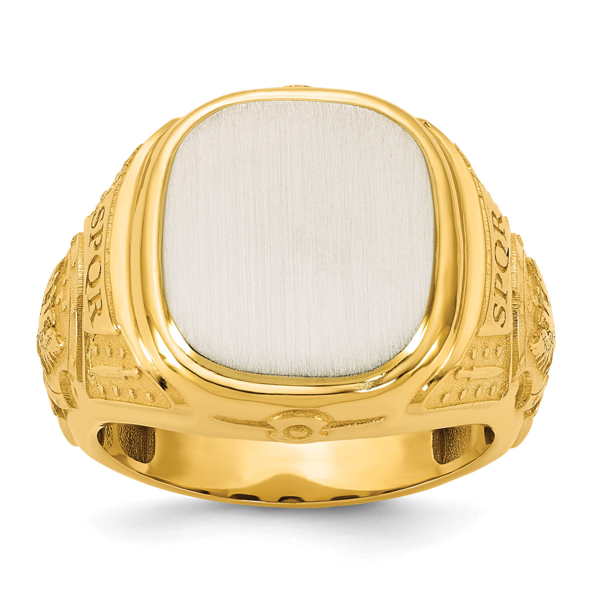 14k Two-Tone Engravable Square with Rounded Corners Signet ring-B59402