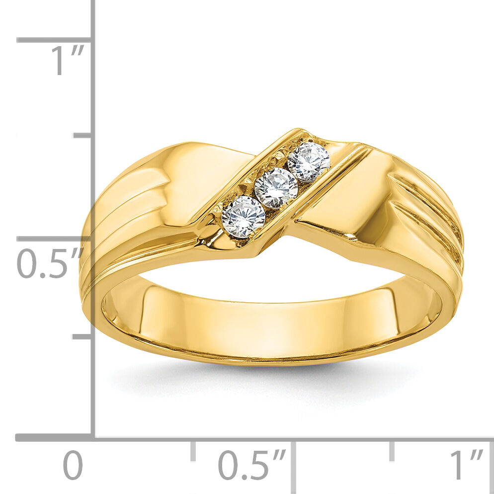 14k IBGoodman Men's Polished and Grooved 3-Stone Diamond Ring-B60613