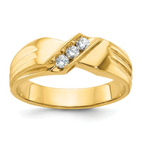 14k IBGoodman Men's Polished and Grooved 3-Stone Diamond Ring-B60613