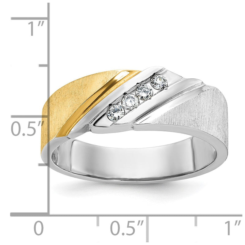 IBGoodman 14k Two-tone Men's Polished Satin and Grooved 4-Stone 1/4 Carat AA Quality Diamond Ring-B61393-4WYAA