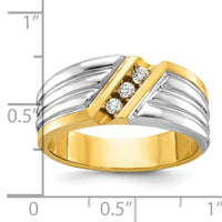 14ktt IBGoodman Men's Polished and Grooved 3-Stone Diamond Ring-B62288