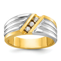 14ktt IBGoodman Men's Polished and Grooved 3-Stone Diamond Ring-B62288