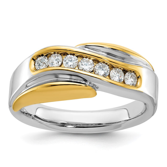 IBGoodman 14k Two-tone Men's Polished and Grooved Curved Bypass 1/2 Carat AA Quality Diamond Ring-B63061-4WYAA