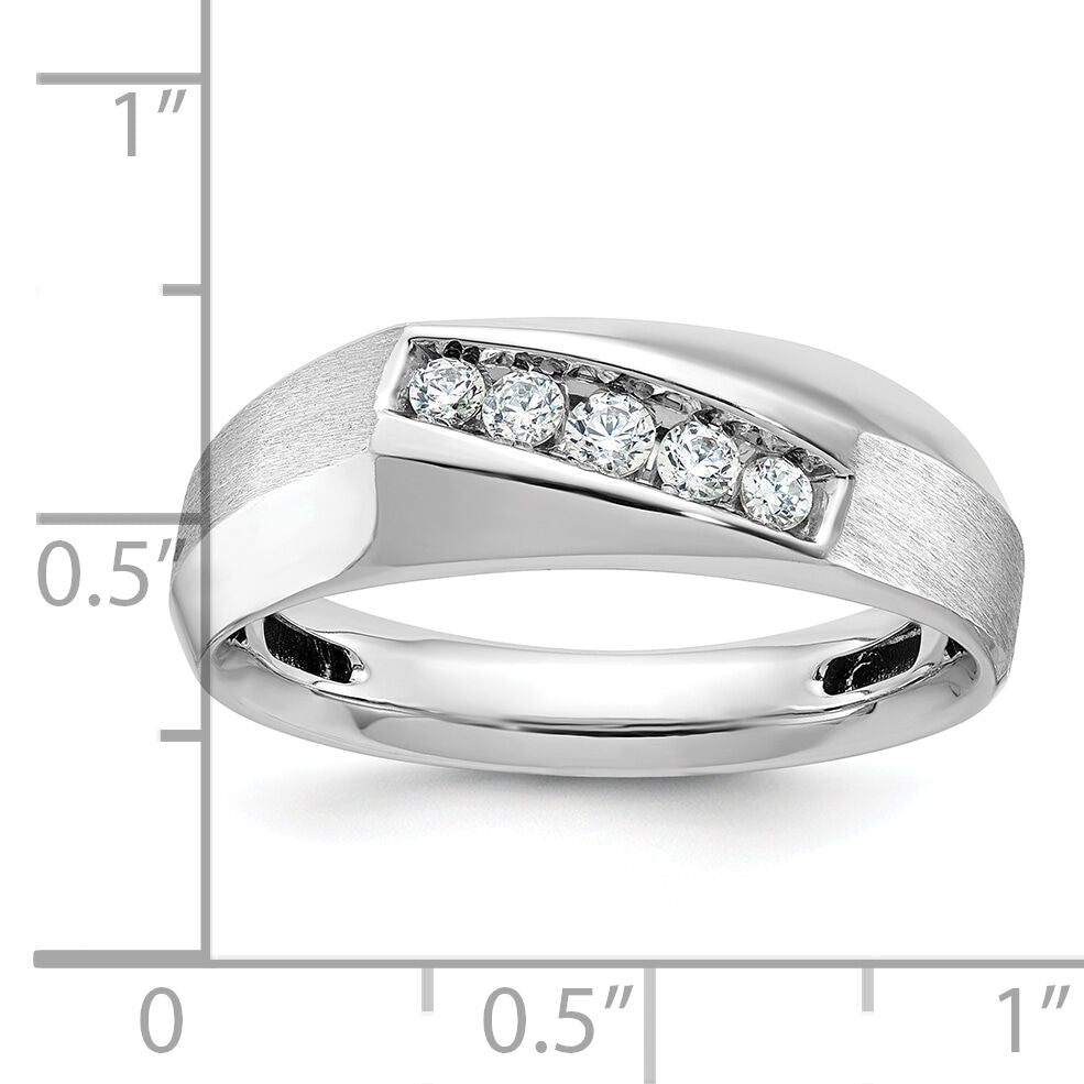 14k White Gold IBGoodman Men's Polished & Satin 5-Stone Diamond Ring-B63119