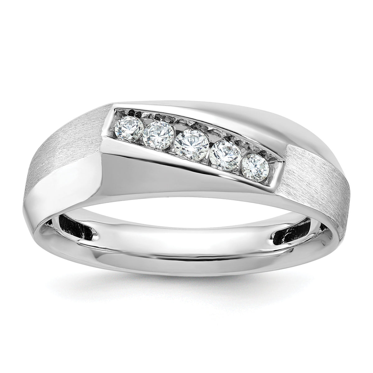 14k White Gold IBGoodman Men's Polished & Satin 5-Stone Diamond Ring-B63119