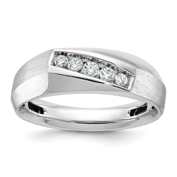 IBGoodman 14k White Gold Men's Polished and Satin 5-Stone 1/4 Carat AA Quality Diamond Ring-B63119-4WAA