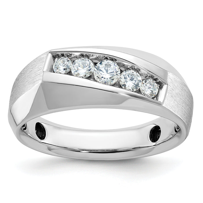 14k White Gold IBGoodman Men's Polished & Satin 5-Stone Diamond Ring-B63120-4WAA