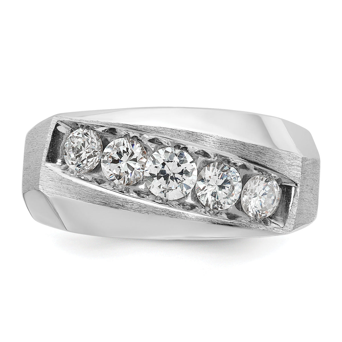 14k White Gold IBGoodman Men's Polished & Satin 5-Stone Diamond Ring-B63121