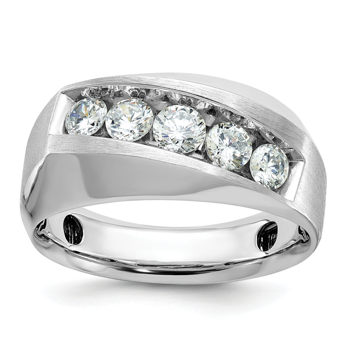14k White Gold IBGoodman Men's Polished & Satin 5-Stone Diamond Ring-B63121