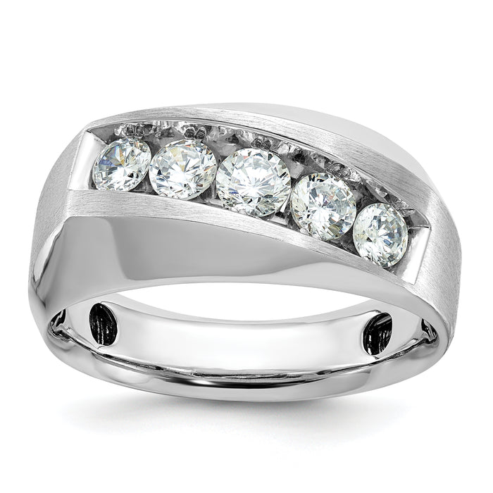 14k White Gold IBGoodman Men's Polished & Satin 5-Stone Diamond Ring-B63121-4WAA
