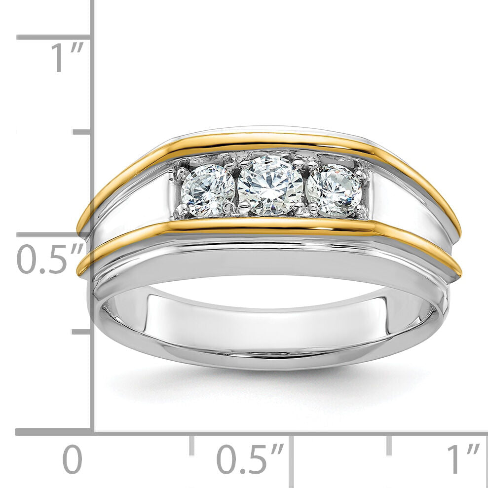 14k Two-tone IBGoodman Men's Polished 3-Stone Diamond Ring-B63173