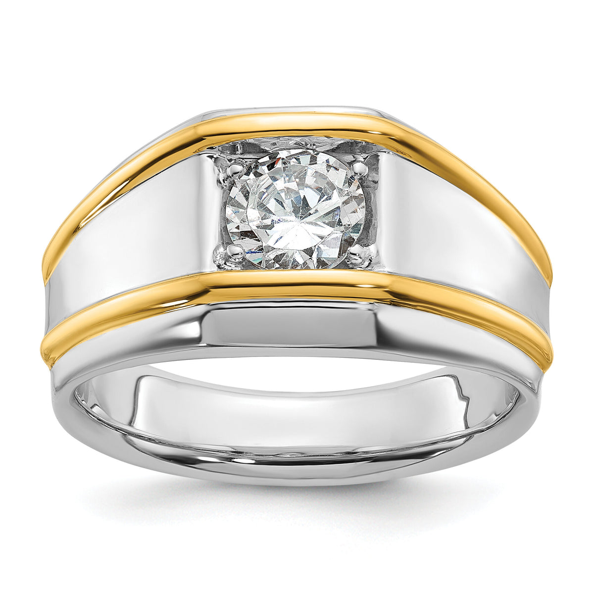 14k Two-tone 1 ct Lab Grown Dia VS/SI+ G+ Complete Men's Solitaire Ring-B63190