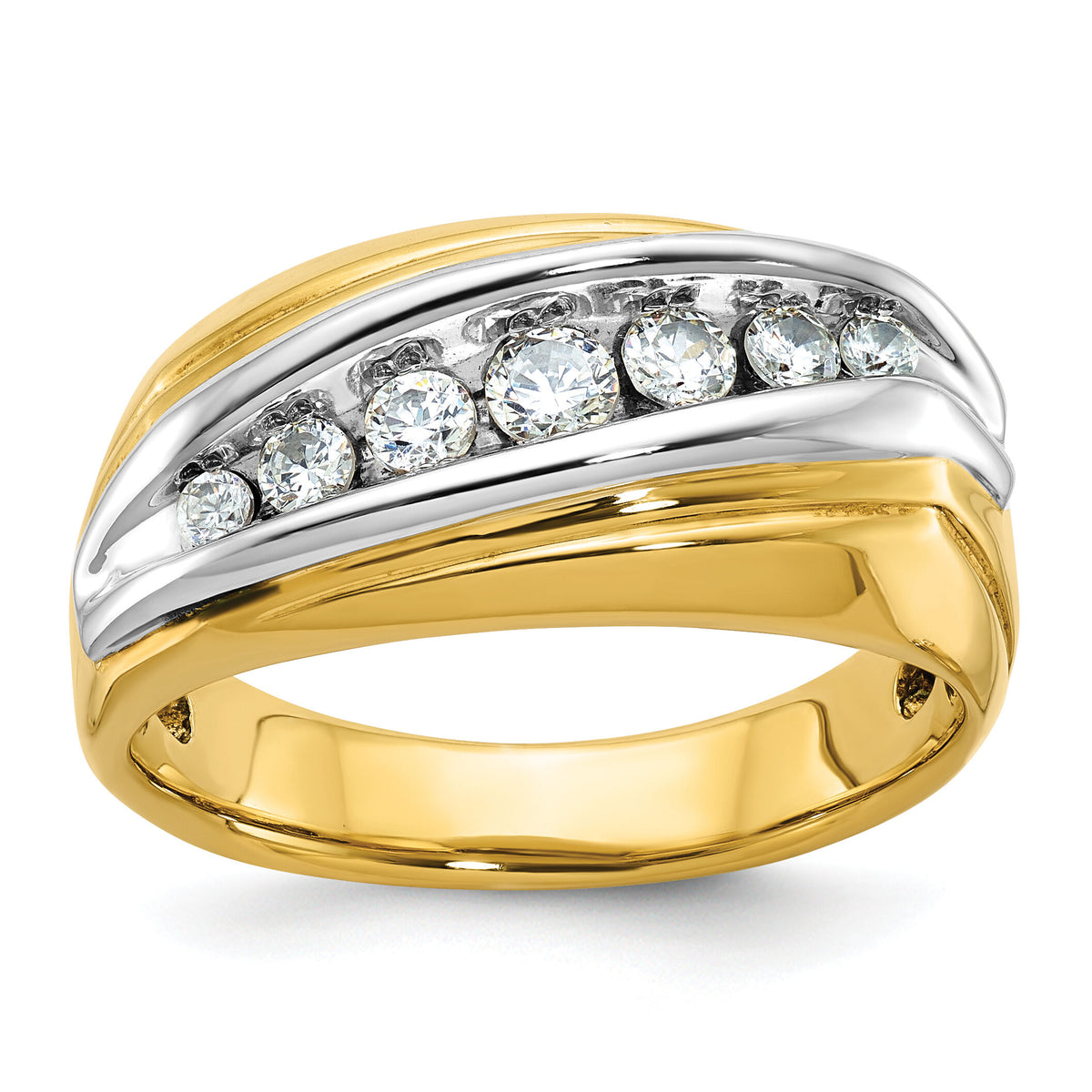 14ktt IBGoodman Men's Polished & Grooved 7-Stone Diamond Ring-B63198