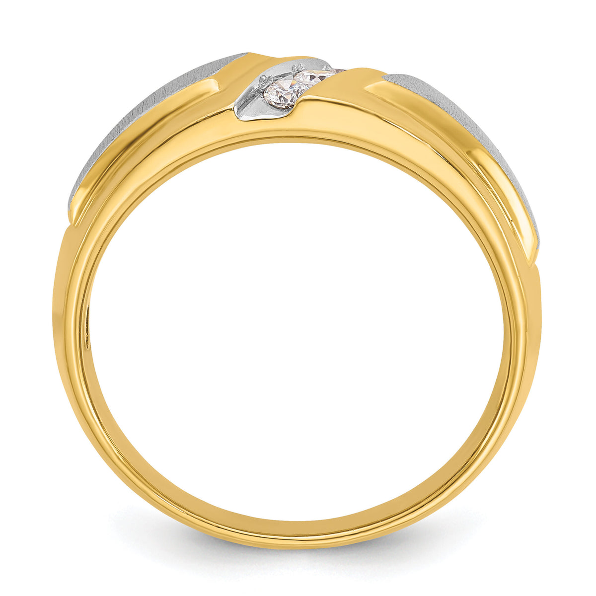 14k Two-tone IBGoodman Men's Polished and Satin 3-Stone Diamond Ring-B63232