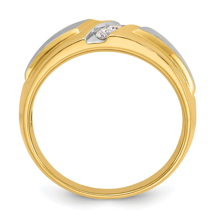 14k Two-tone IBGoodman Men's Polished and Satin 3-Stone Diamond Ring-B63232