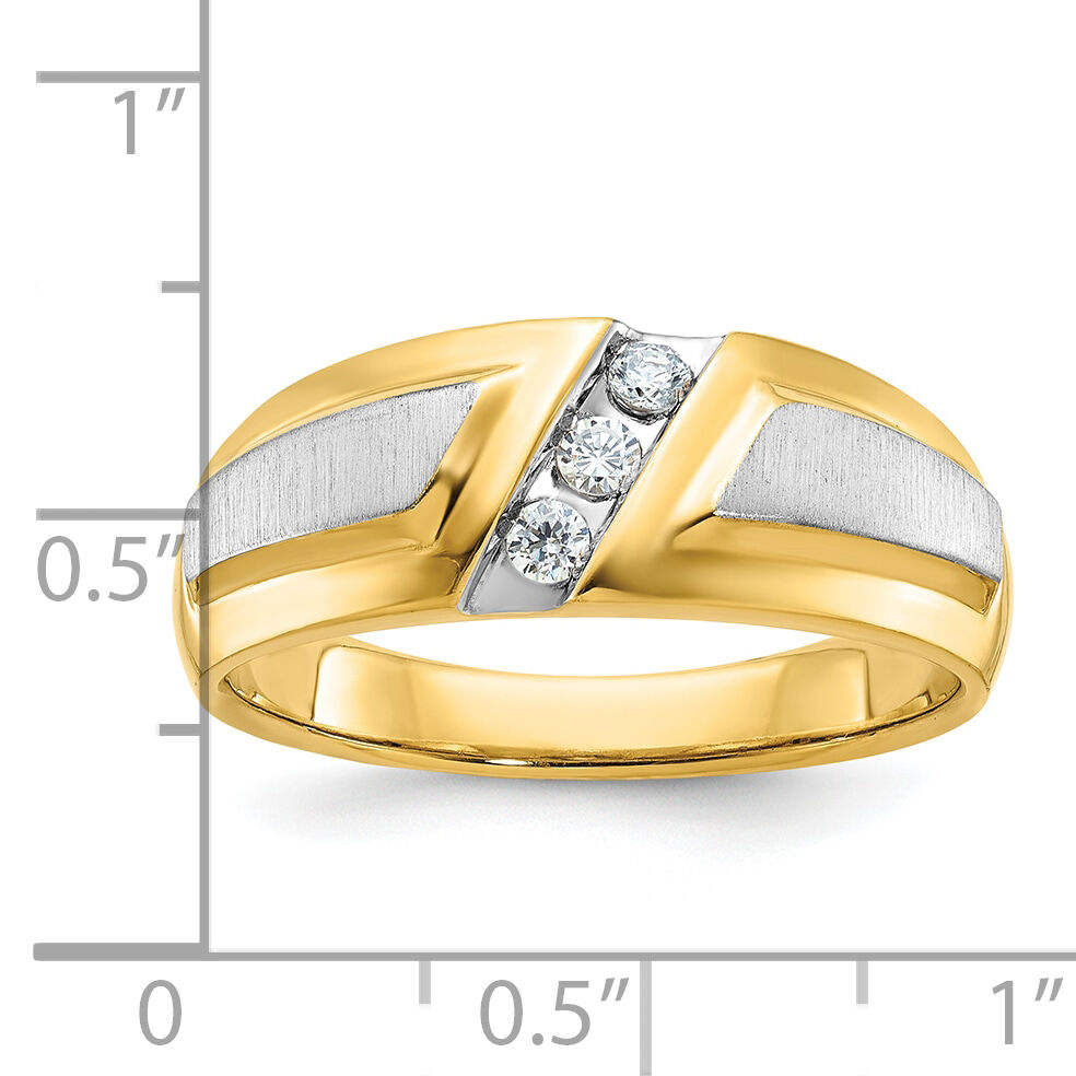 14k Two-tone IBGoodman Men's Polished and Satin 3-Stone Diamond Ring-B63232