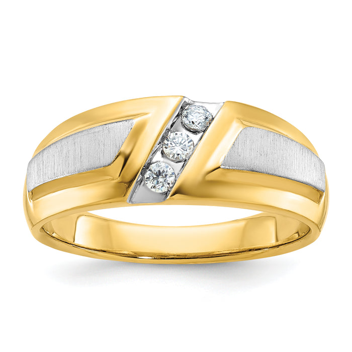 14k Two-tone IBGoodman Men's Polished and Satin 3-Stone Diamond Ring-B63232-4YWAA