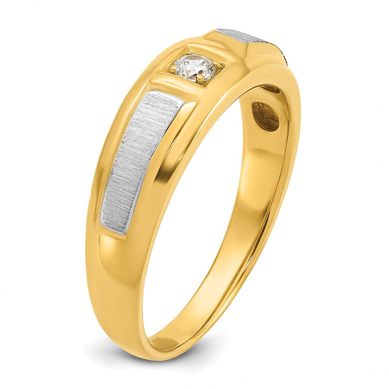 14k Two-tone IBGoodman Men's Polished and Satin 1/10 carat Diamond Complete Ring-B63234-4YWAA