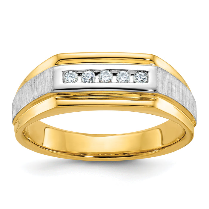 14k w/ White RH IBGoodman Men's Polished/Satin 5-Stone Diamond Ring-B63235-4YAA