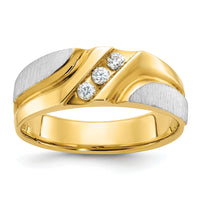 10ktt IBGoodman Men's Polished/Satin/Grooved 3-Stone A Dia Ring-B63237