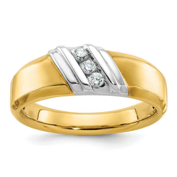 14k Two-tone IBGoodman Men's Polished 3-Stone AA Diamond Ring-B63239-4YWAA