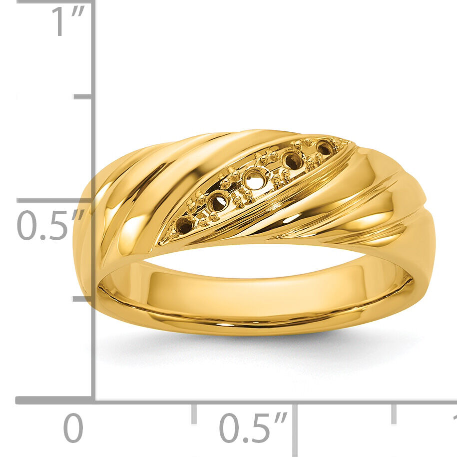 14k w/ White Rhodium Polished/Grooved Men's Ring Mounting-B63242