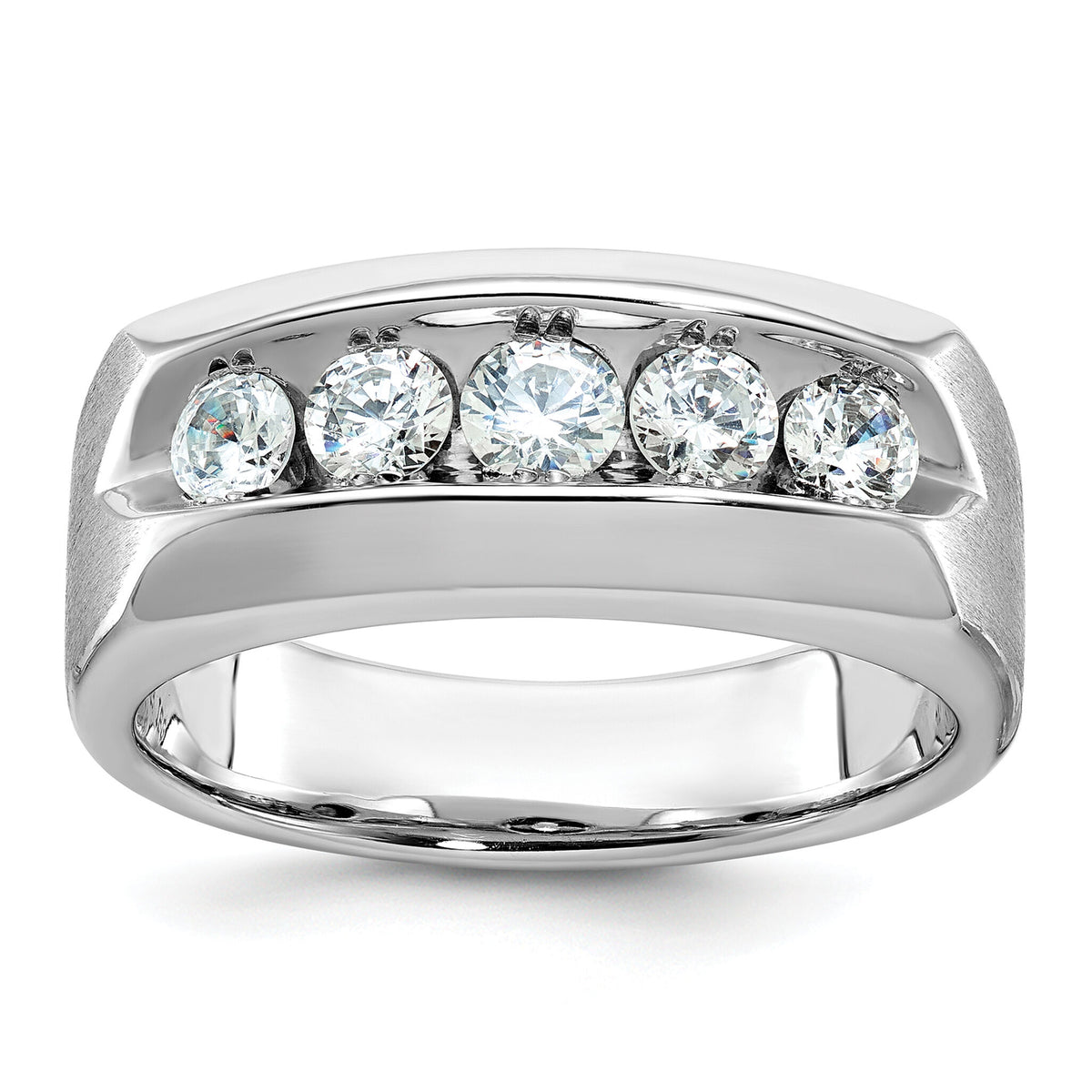 14k White Gold 1 ct Lab Grown Diamond VS/SI+ G+ 5 Stone Comp Men's Ring-B63268