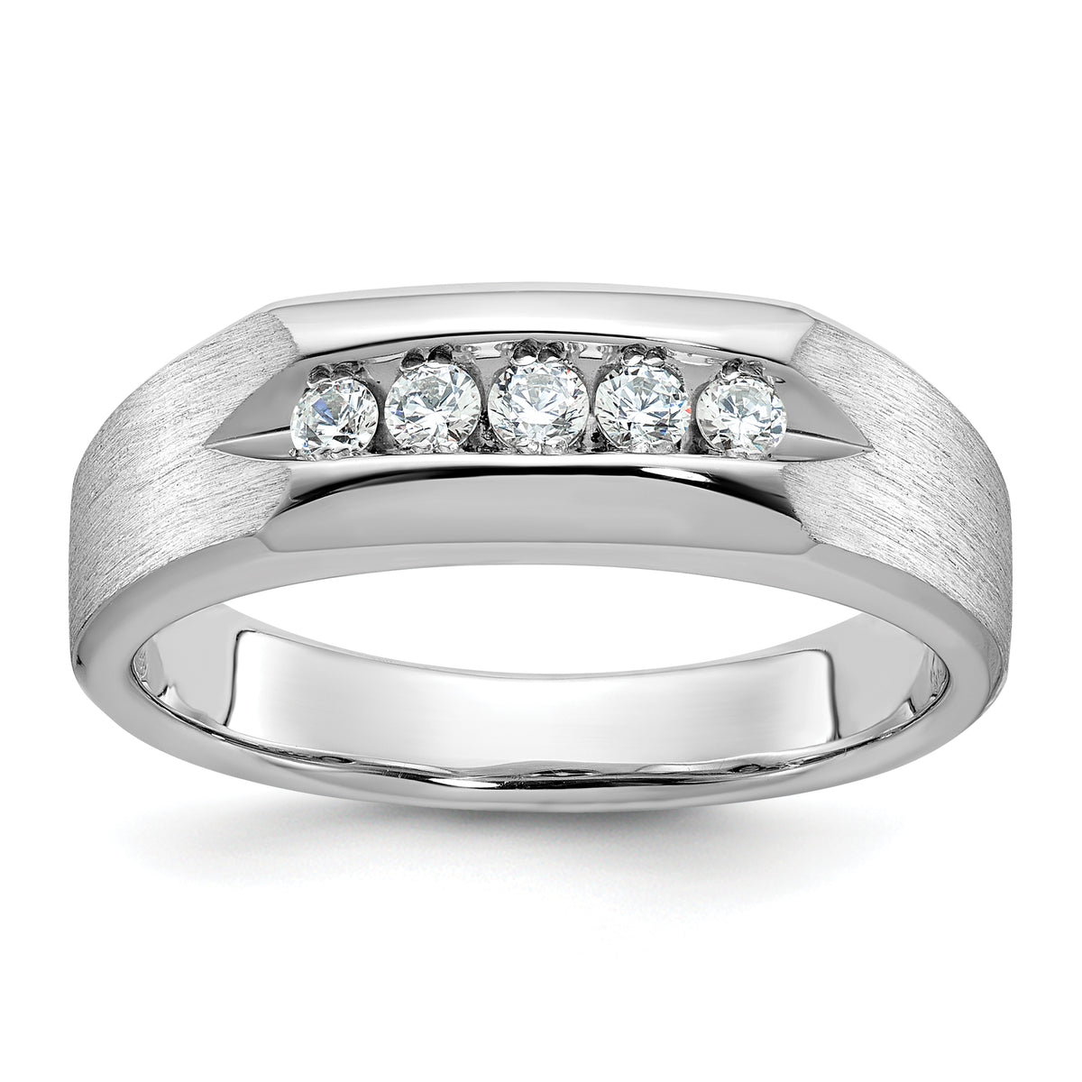 14k White Gold IBGoodman Men's Polished & Satin 5-Stone Diamond Ring-B63269-4WAA
