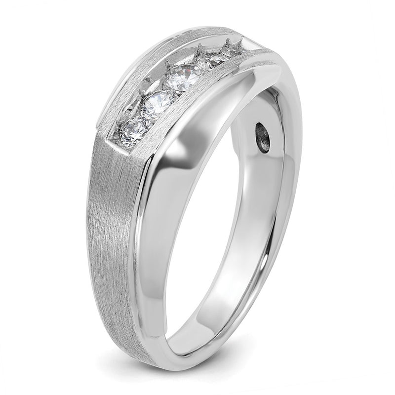 IBGoodman 14k White Gold Men's Polished and Satin 5-Stone 1/2 Carat AA Quality Diamond Ring-B63274-4WAA