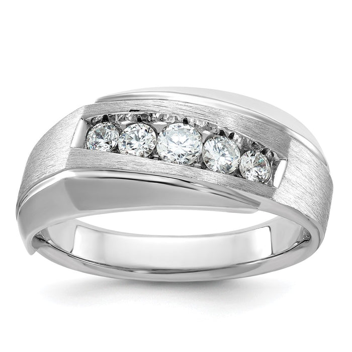 IBGoodman 14k White Gold Men's Polished and Satin 5-Stone 1/2 Carat AA Quality Diamond Ring-B63274-4WAA