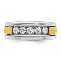 IBGoodman 14k Two-tone Men's Polished Satin and Grooved 5-Stone 1/2 Carat AA Quality Diamond Square Ring-B63302-4WYAA