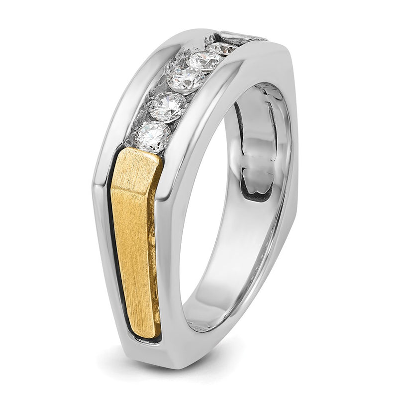 IBGoodman 14k Two-tone Men's Polished Satin and Grooved 5-Stone 1/2 Carat AA Quality Diamond Square Ring-B63302-4WYAA