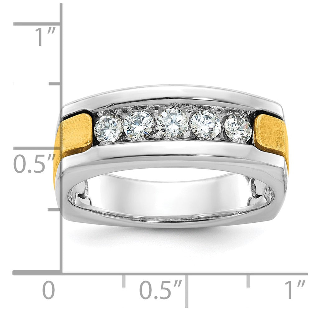 IBGoodman 14k Two-tone Men's Polished Satin and Grooved 5-Stone 1/2 Carat AA Quality Diamond Square Ring-B63302-4WYAA