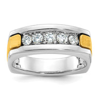 IBGoodman 14k Two-tone Men's Polished Satin and Grooved 5-Stone 1/2 Carat AA Quality Diamond Square Ring-B63302-4WYAA